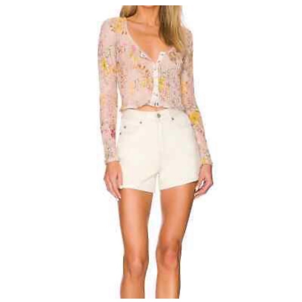 NWT Free People Angelina Lace Top in Light Pink Yellow Floral Combo